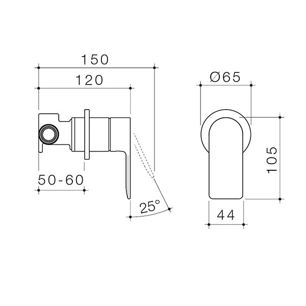 Caroma Urbane II Bath/Shower Mixer Round Plate Technical Drawing - The Blue Space