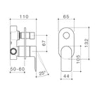 Caroma Urbane II Bath/Shower Mixer with Diverter Round Technical Drawing - The Blue Space
