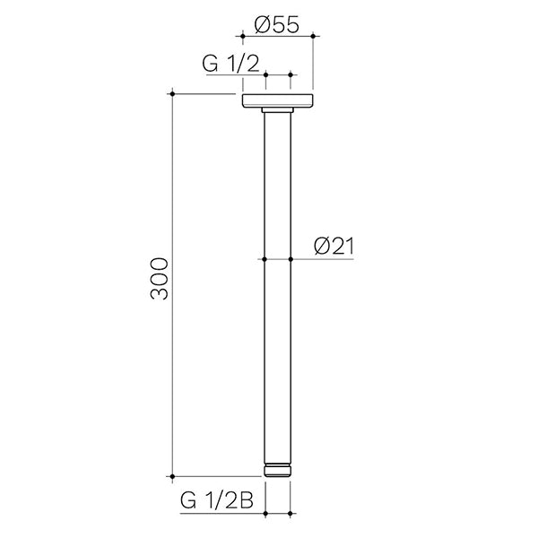 Caroma Urbane II Ceiling Arm 300mm Technical Drawing - The Blue Space