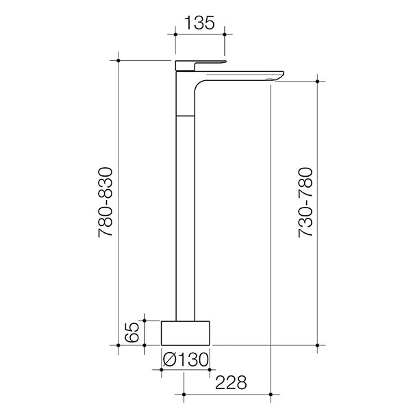 Caroma Urbane II Freestanding Bath Filler Technical Drawing - The Blue Space