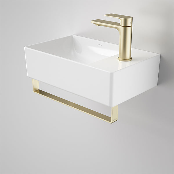Caroma Urbane II Hand Wall Basin with Brushed Brass Rail - The Blue Space