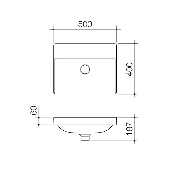 Caroma Urbane II Inset Basin w/ Tap Landing Technical Drawing - The Blue Space