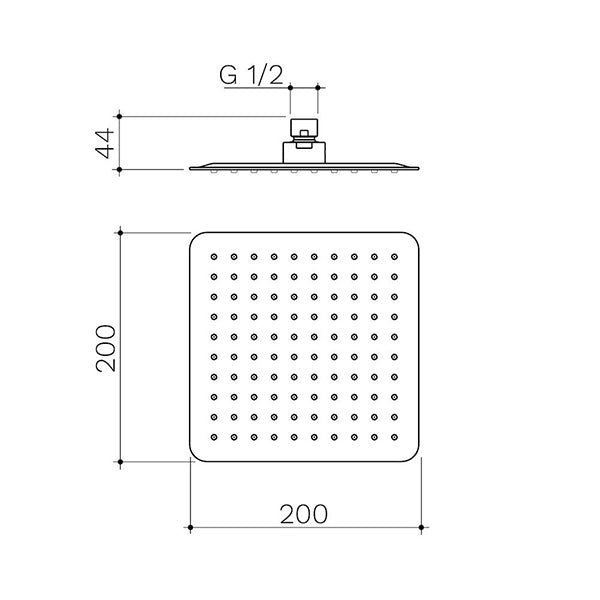 Caroma 200mm Square Rain Shower - Brushed Brass