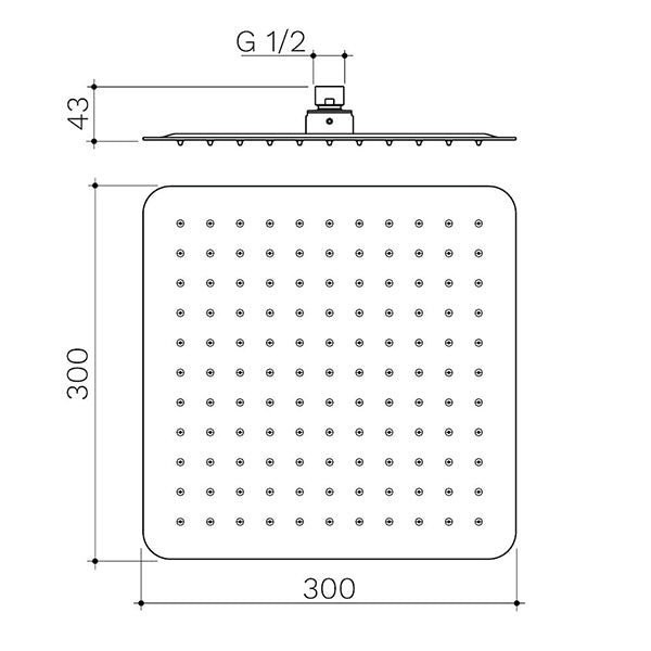 Caroma 300mm Square Rain Shower - Brushed Nickel