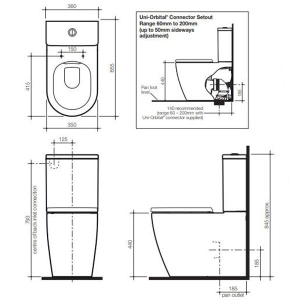 Caroma Urbane II Luxe Cleanflush Wall Faced Toilet Suite - Upgraded Seat Design