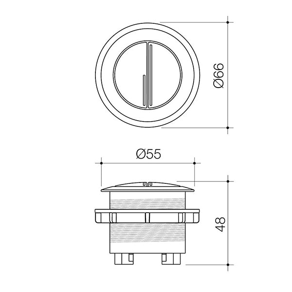 Caroma Urbane II Flush Button Technical Drawing - The Blue Space