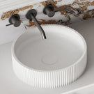 Cassa Design V Groove Solid Surface Stone Above Counter Vanity Basin Matte White - The Blue Space