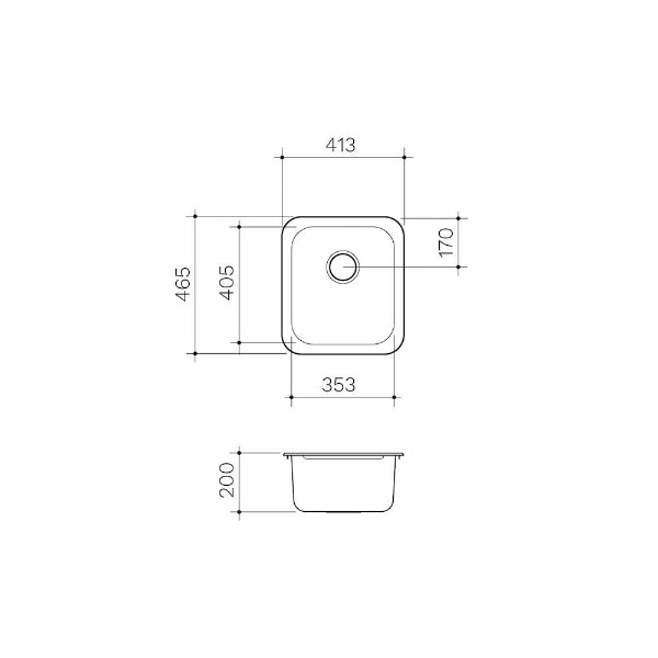 Clark Polar Single Bowl Overmount Kitchen Sink Technical Drawing - The Blue Space