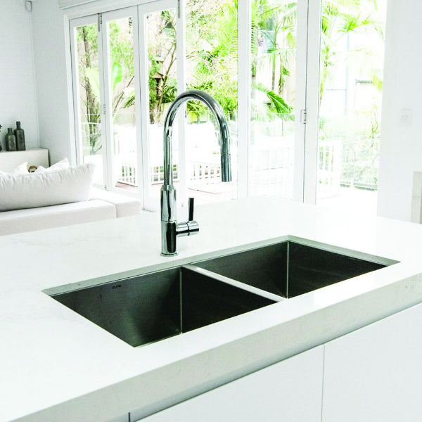Clark Prism Double Bowl Undermount/Overmount Kitchen Sink Lifestyle Image - The Blue Space