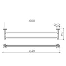 Clark Round Double Towel Rail 600mm Technical Drawing - The Blue Space