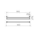 Technical Drawing: Clark Round Double Towel Rail 900mm