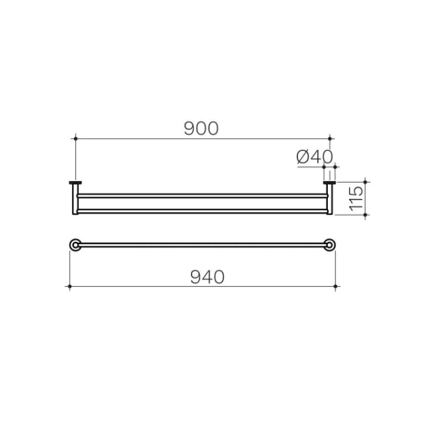 Clark Round Double Towel Rail - Matte Black