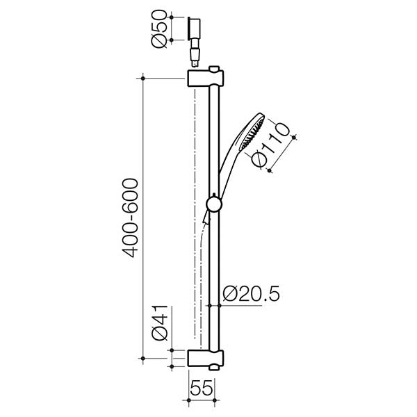 Clark Round II Rail Shower Technical Drawing - The Blue Space 