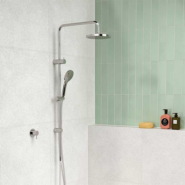 Clark Round II Rail Shower With Overhead Chrome Lifestyle Image - The Blue Space 