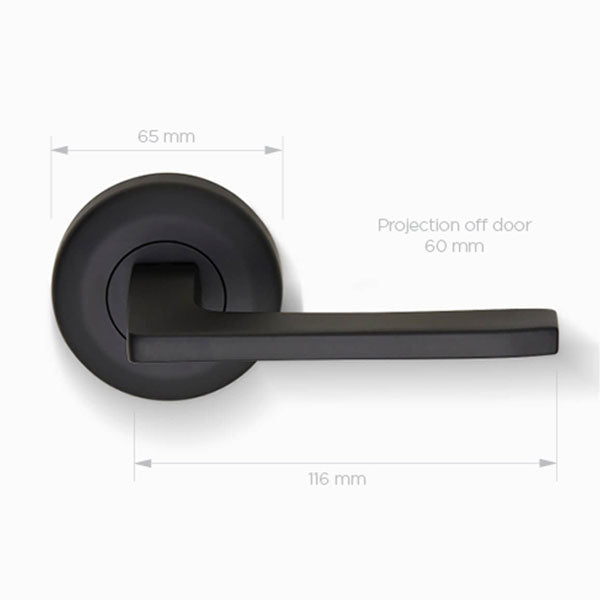Delf Elba Dummy Lever Set On Round Rosette Matte Black Technical Drawing - The Blue Space