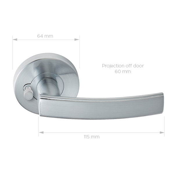 Delf Liera Privacy Lever Set on Round Rosette Satin Chrome - The Blue Space