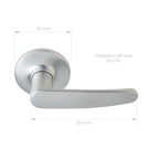 Delf Terifa Passage Lever Set On Round Rosette Satin Chrome Technical Drawing - The Blue Space