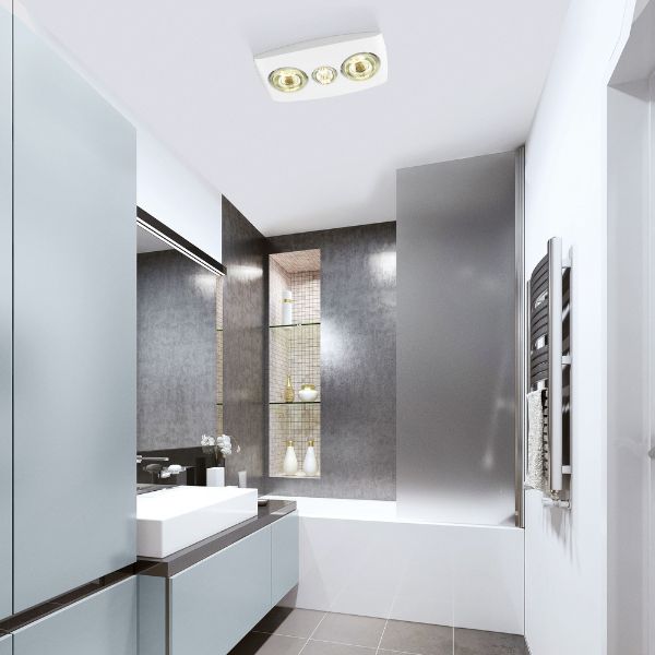 Eglo Vesuvius 2 Bathroom Heater Exhaust Fan Light in White Lifestyle Image - The Blue Space