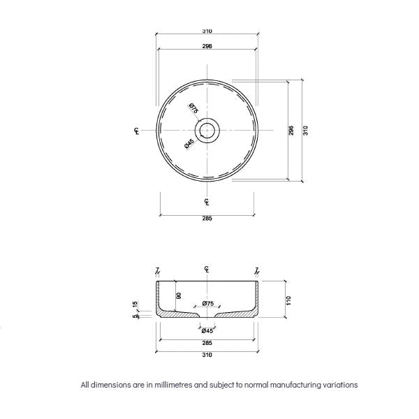 Eight Quarters Amaroo Circle Mini 310mm Above Counter Basin - Matte Black