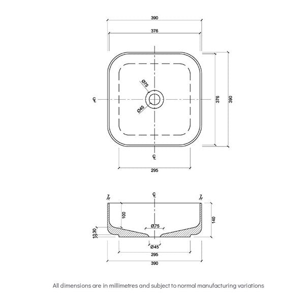 Eight Quarters Bellevue Square Classic Gloss White Basin Technical Drawing - The Blue Space