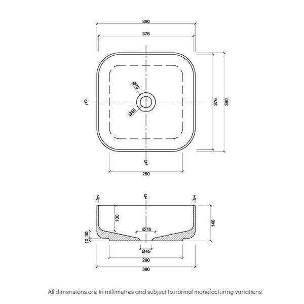 Eight Quarters Regency Square Classic Basin Technical Drawing - The Blue Space