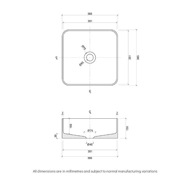 Eight Quarters Regency Square Contemporary Gloss White Basin Technical Drawing - The Blue Space