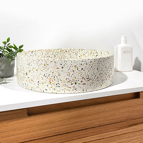 Eight Quarters Terrazzo 390mm Circle Above Counter Basin in Siena - Online at The Blue Space