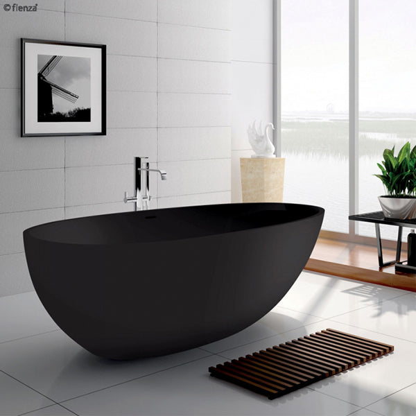 Fienza Bahama Matte Black Freestanding Stone Bath lifestyle image