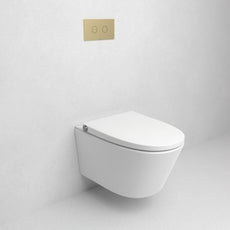 Gallaria Alta Comfort Wall Hung Smart Toilet With Caroma Invisi II In-Wall and flush plate in Brushed Brass - The Blue Space