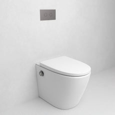 Gallaria Evo Comfort Wall Faced Smart Toilet With Caroma Invisi II In-Wall and flush plate in Brushed Nickel - The Blue Space