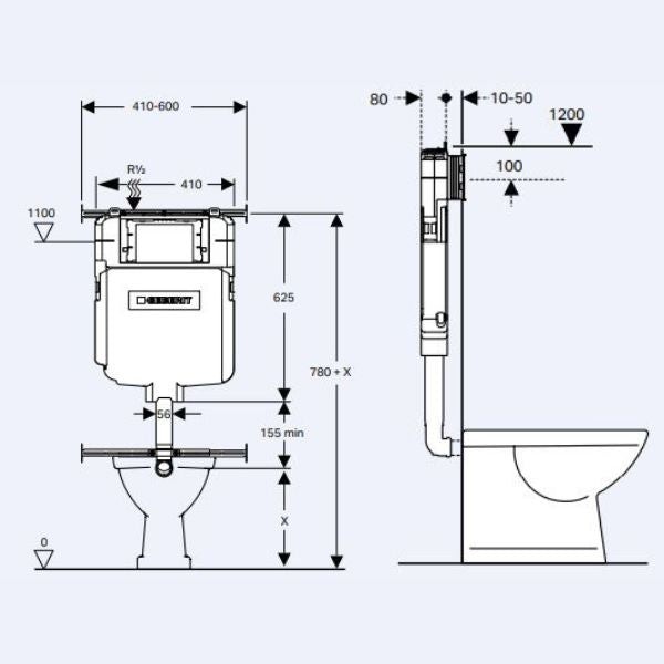 Geberit Sigma In-Wall Cistern Technical Drawing - Online at The Blue Space