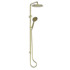 Greens Tapware Rocco Renew Twin Rail Shower Brushed Brass - The Blue Space