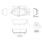 Kaskade Aveo Freestanding Bath Matte White Technical Drawing 1780mm- The Blue Space