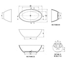 Kaskade Plano Freestanding Bath Matte White Technical Drawing 1680mm- The Blue Space