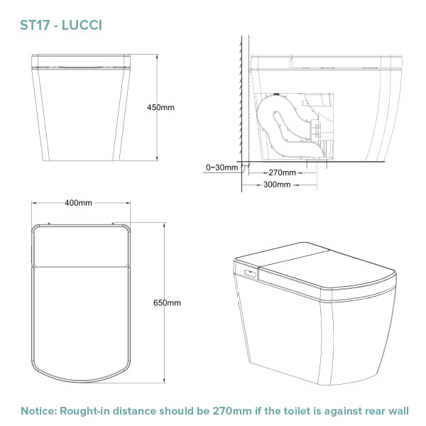 Lafeme Lucci Smart Toilet Technical Drawing