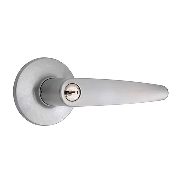 Lane Avalon Entrance Lever Set On Round Rosette  Brushed Satin Chrome - The Blue Space