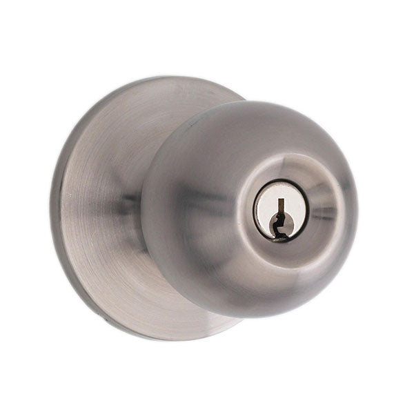 Lane Bala Entrance Knob Set On Round Rosette Satin Stainless Steel - The Blue Space