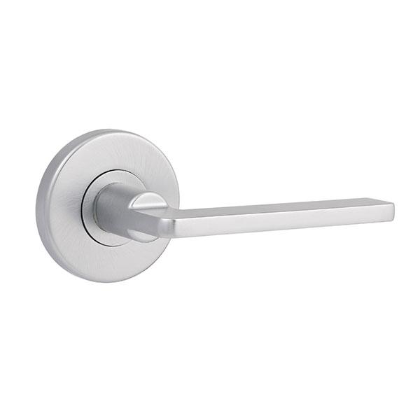 Lane Murano Passage Lever Door Handle Set On Round Rosette Brushed Satin Chrome