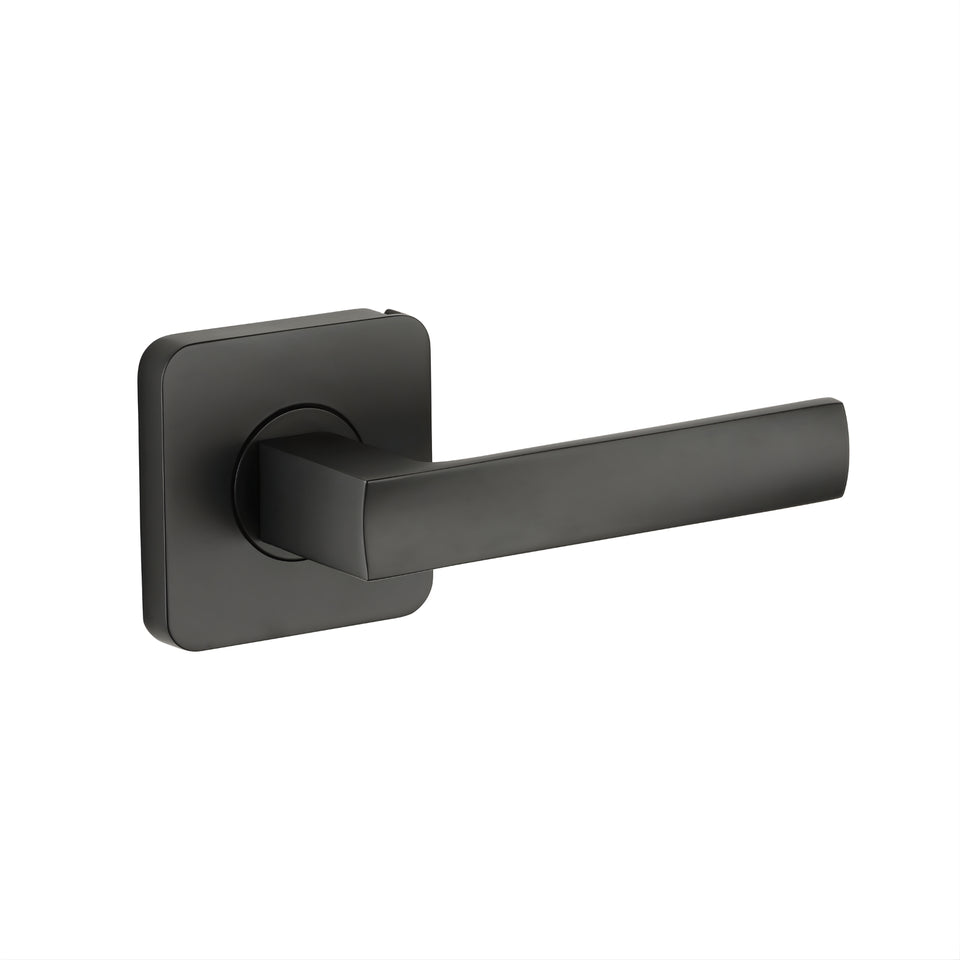 Lane Oxford Passage Lever Door Handle Set On Square Rosette Matte Black