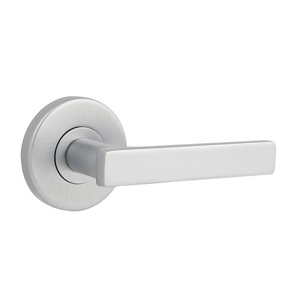 Lane Tovetto Passage Lever Door Handle Set On Round Rosette Brushed Satin Chrome