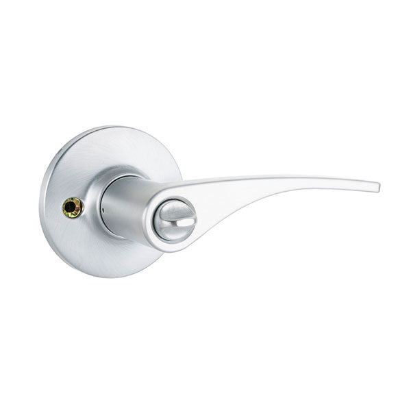 Lane Victoria Privacy Lever Door Handle Set On Round Rosette Brushed Satin Chrome