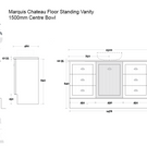 Marquis Chateau Floor Standing Vanity 1500mm Centre Bowl Technical Drawing - The Blue Space