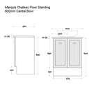 Marquis Chateau Floor Standing Vanity 600mm Technical Drawing - The Blue Space