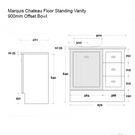 Marquis Chateau Floor Standing Vanity 900mm Offset Bowl Technical Drawing - The Blue Space