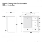 Marquis Chateau Floor Standing Vanity 900mm Technical Drawing - The Blue Space