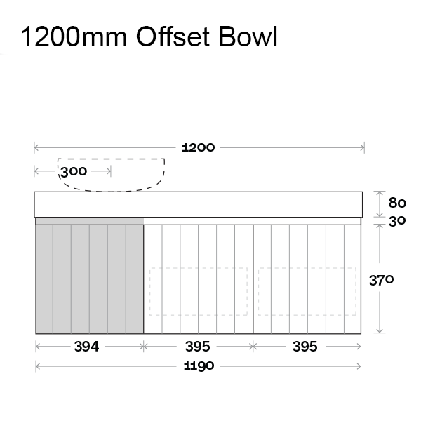 Marquis Chelsea Wall Hung Vanity 1200mm Offset Bowl Technical Drawing - The Blue Space