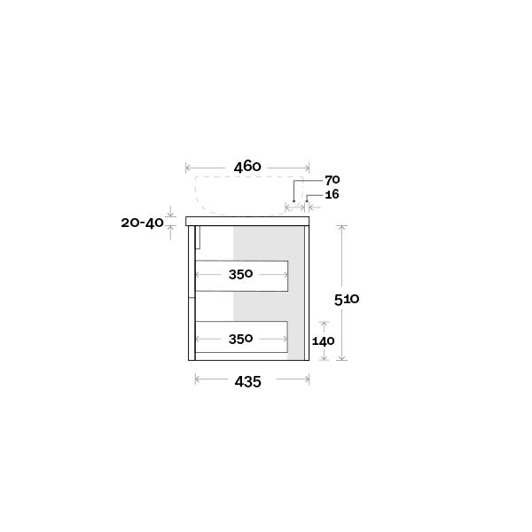Marquis Marq Wall Hung All-Drawer Vanity Side Profile Technical Drawing - The Blue Space