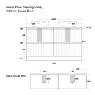 Marquis Nelson Floor Standing Vanity 1500mm Double Bowl Technical Drawing - The Blue Space