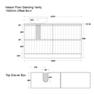 Marquis Nelson Floor Standing Vanity 1500mm Offset Bowl Technical Drawing - The Blue Space