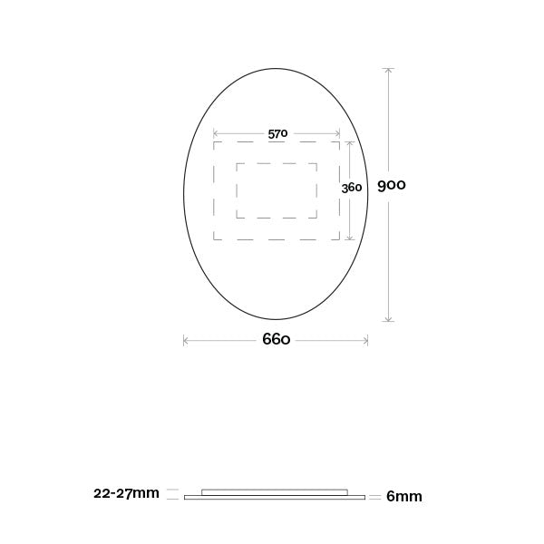 Marquis Oval Mirror 660mm Technical Drawing - The Blue Space